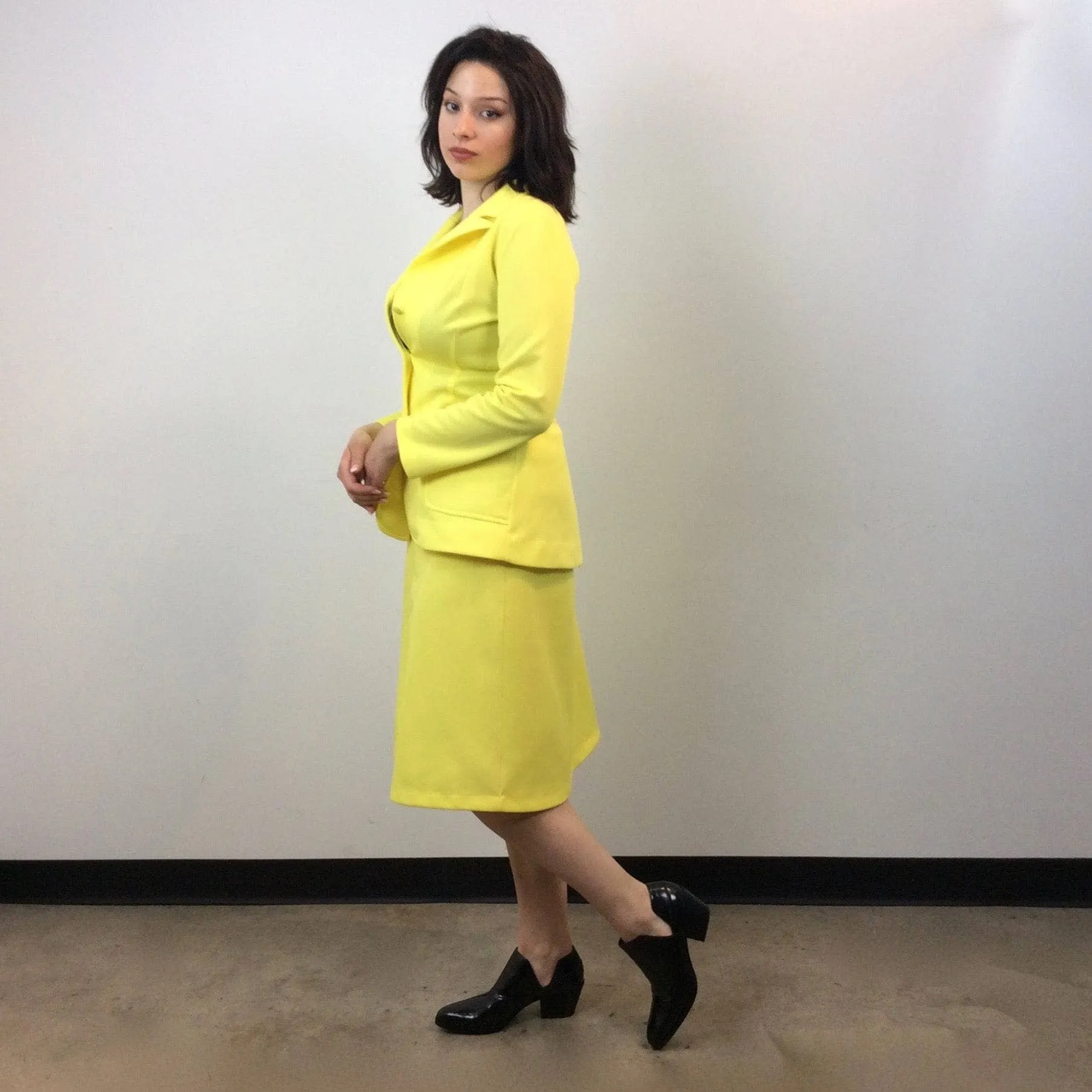 1970s Bright Yellow Blazer, Skirt and Pant Set Medium
