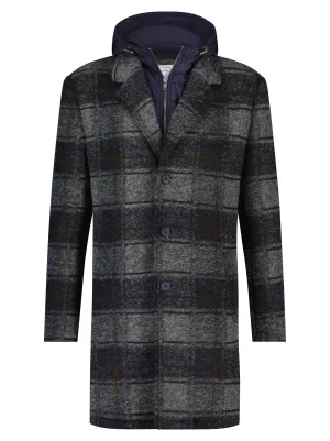 A Fish Named Fred - Checked Overcoat in Grey/Navy