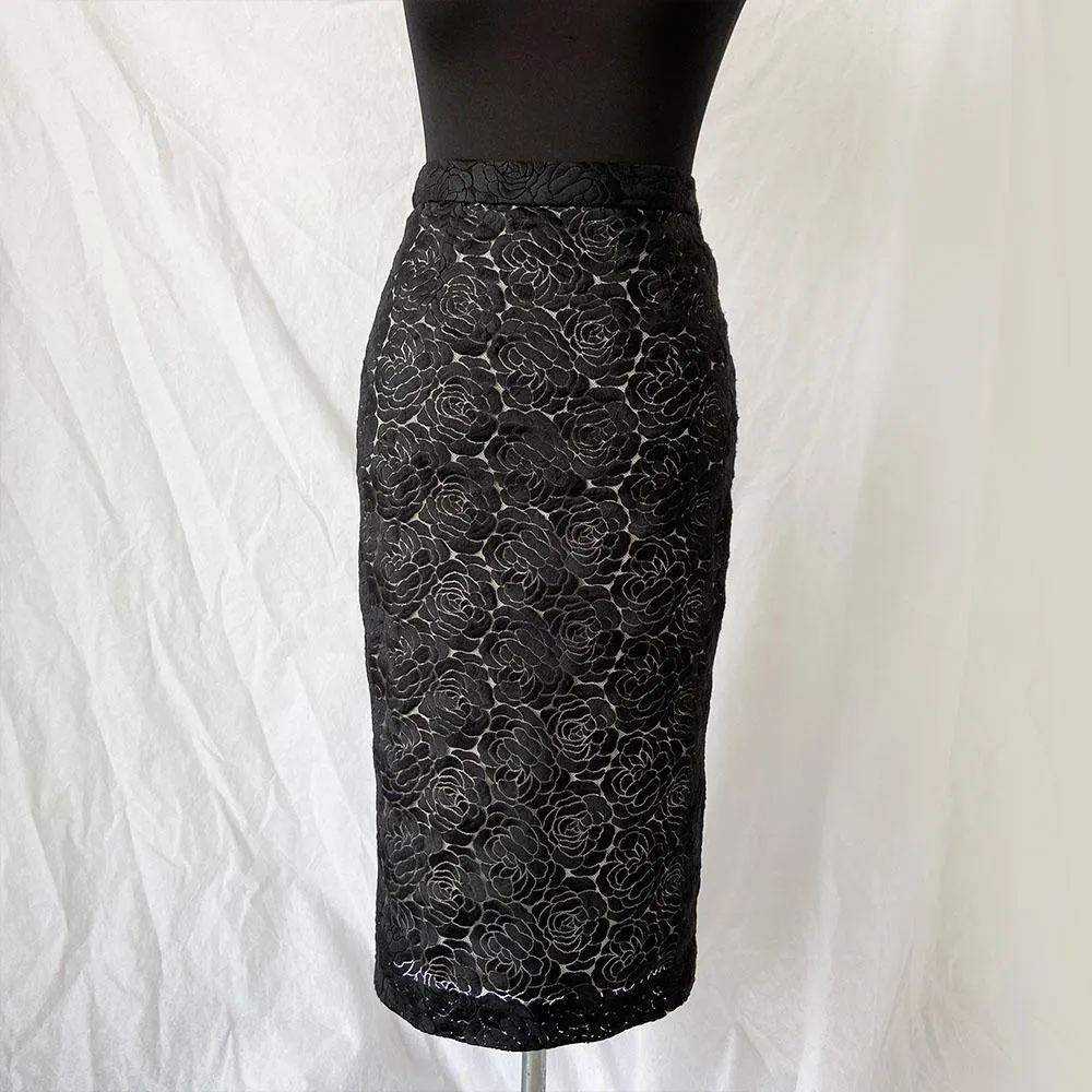 A.L.C. black embroidered pencil skirt