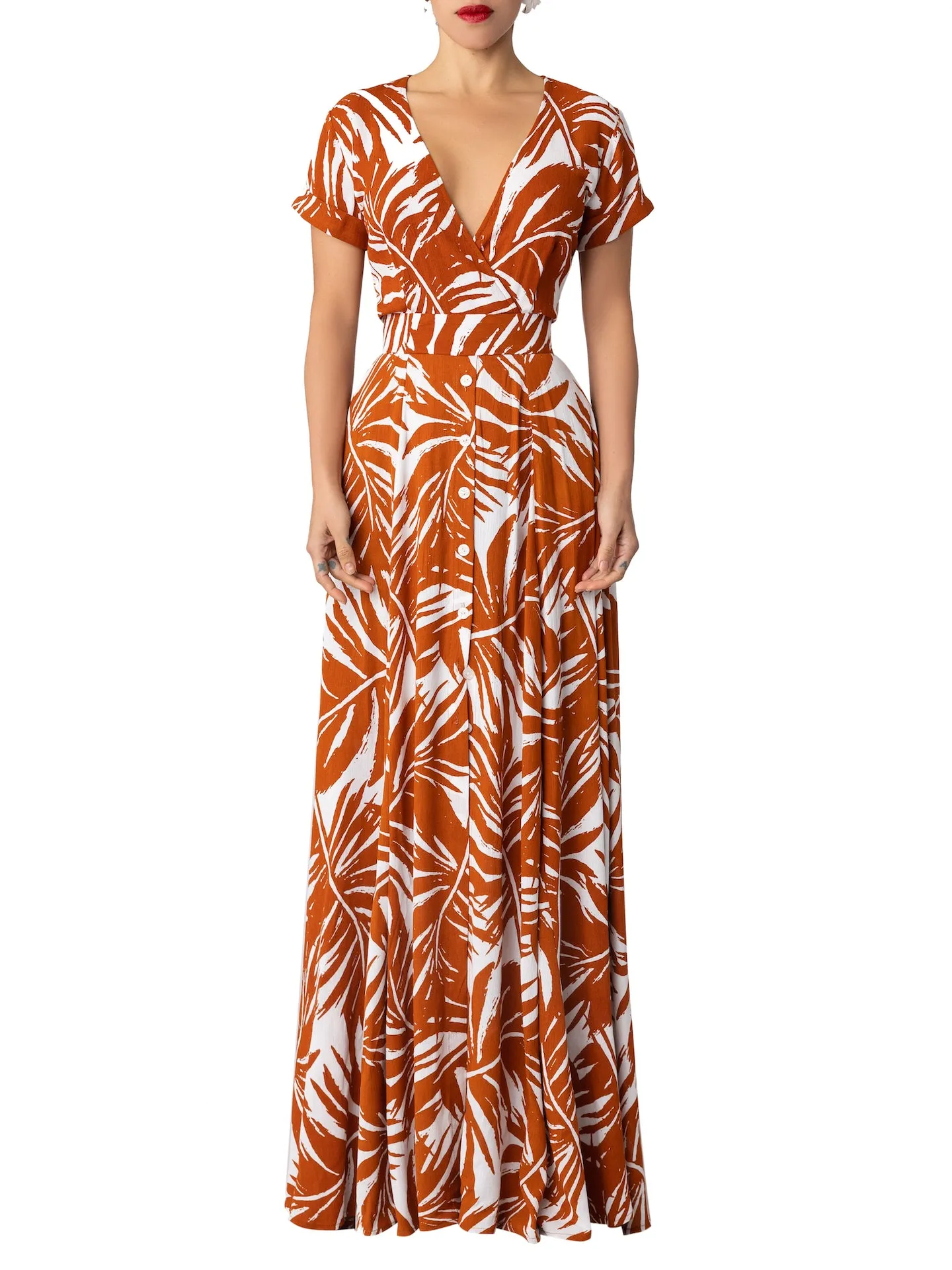 “Alma” Brown Button Down Maxi Dress