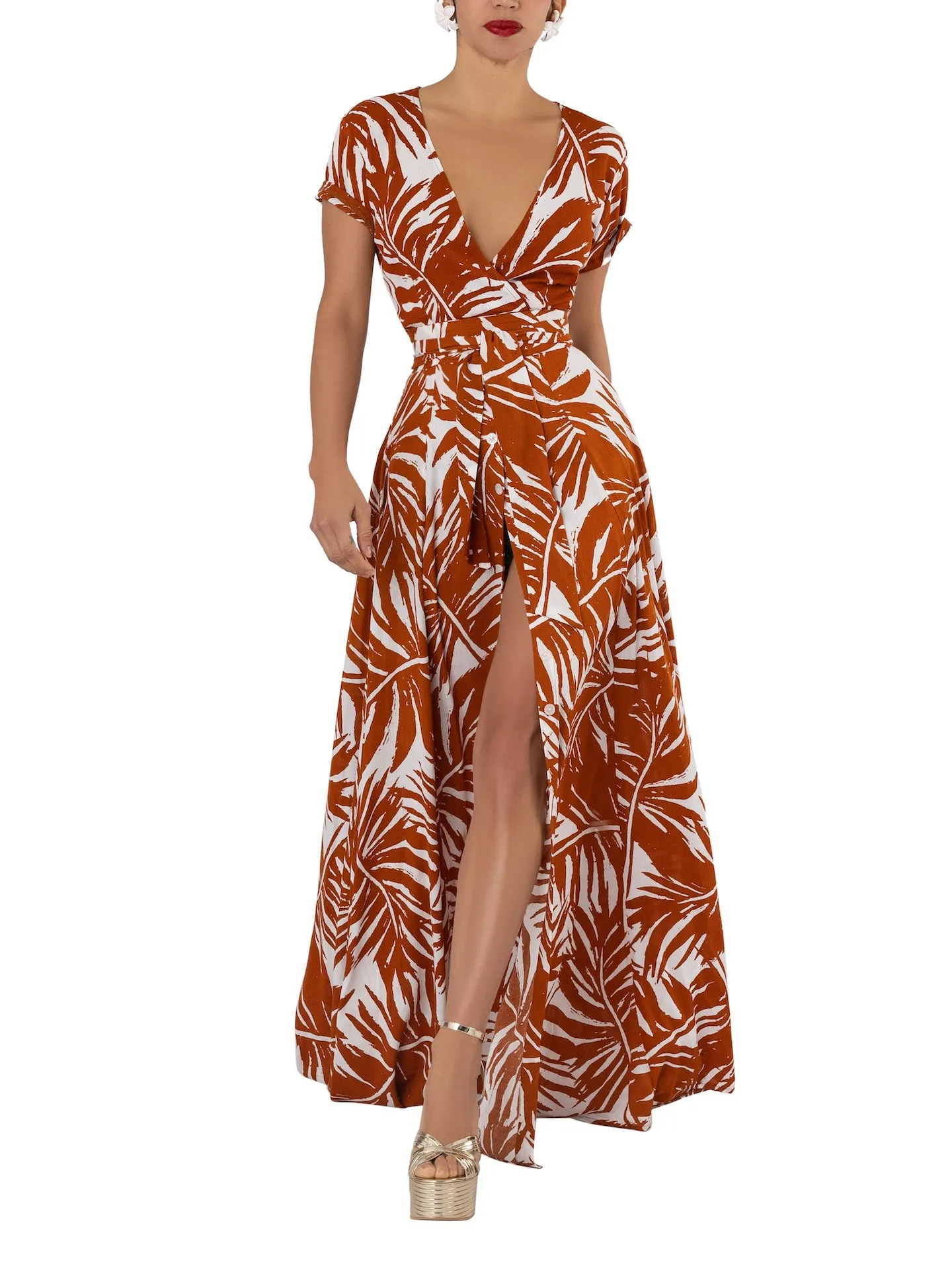 “Alma” Brown Button Down Maxi Dress