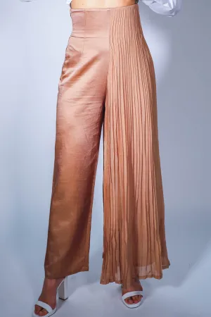 Beige Pleated Straight Pants