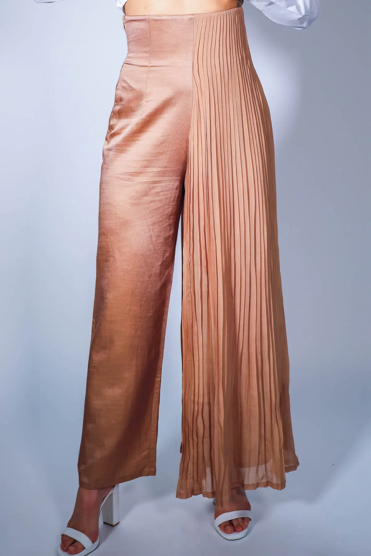 Beige Pleated Straight Pants