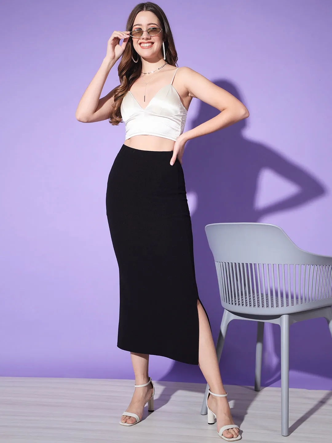 Below Knee Slit Women Pencil Skirt-3136-3137