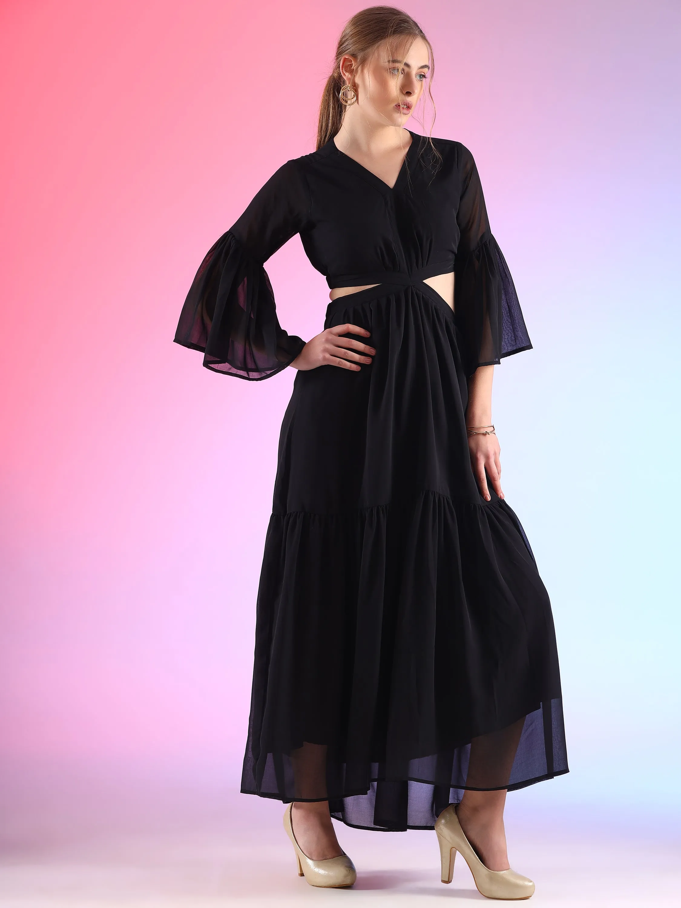 Black Beauty Fit and Flare Maxi Dress
