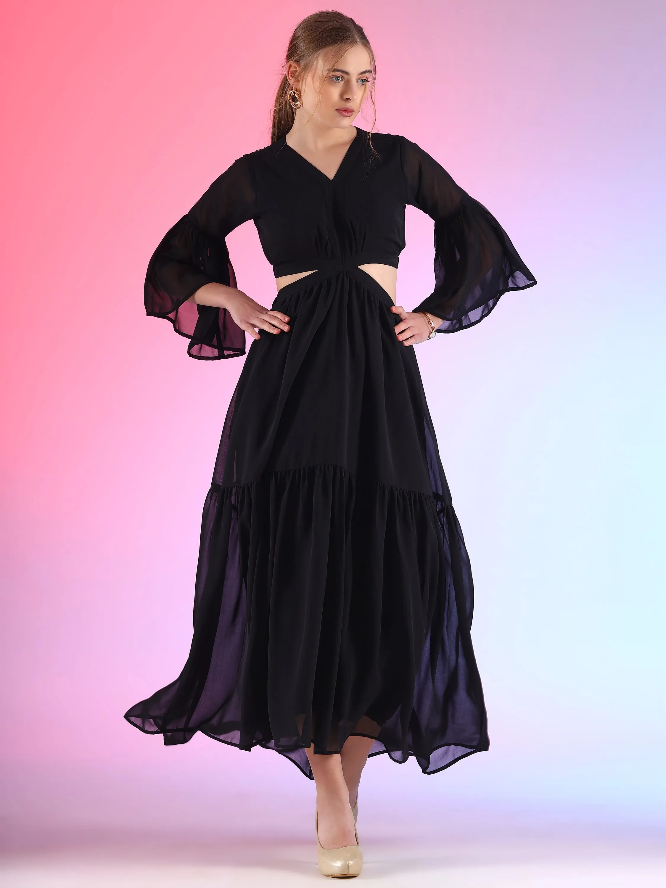 Black Beauty Fit and Flare Maxi Dress