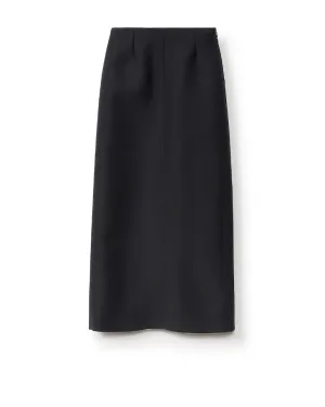 Black Wool Silk Midi Length Pencil Skirt