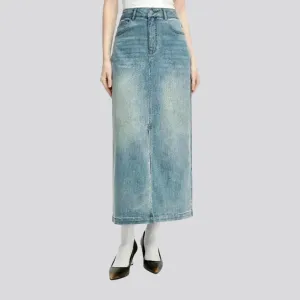 Casual vent light washed denim skirt