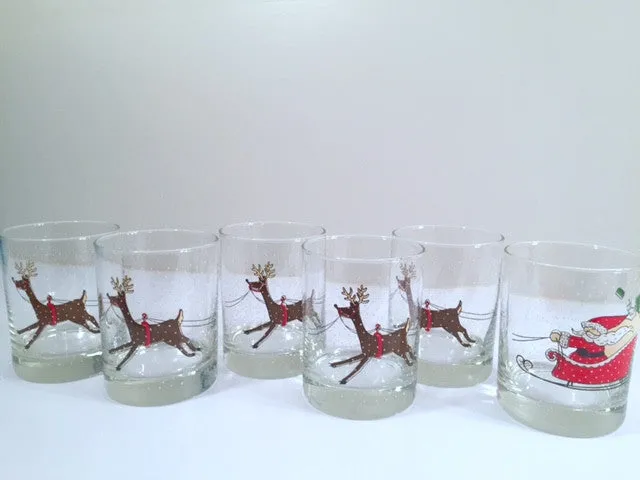 Cera Signed Vintage Santa Sleigh Ride Double Old Fashion Glasses (Set of 6)