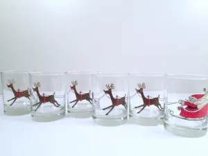 Cera Signed Vintage Santa Sleigh Ride Double Old Fashion Glasses (Set of 6)