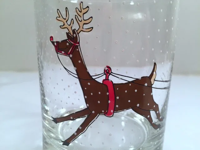 Cera Signed Vintage Santa Sleigh Ride Double Old Fashion Glasses (Set of 6)