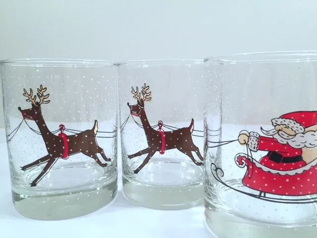 Cera Signed Vintage Santa Sleigh Ride Double Old Fashion Glasses (Set of 6)