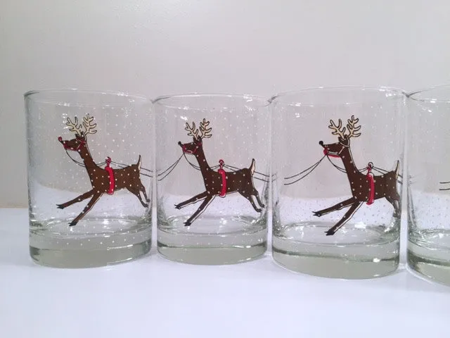 Cera Signed Vintage Santa Sleigh Ride Double Old Fashion Glasses (Set of 6)