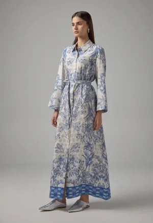 Choice Floral Printed Belted Shirt Dress Blue