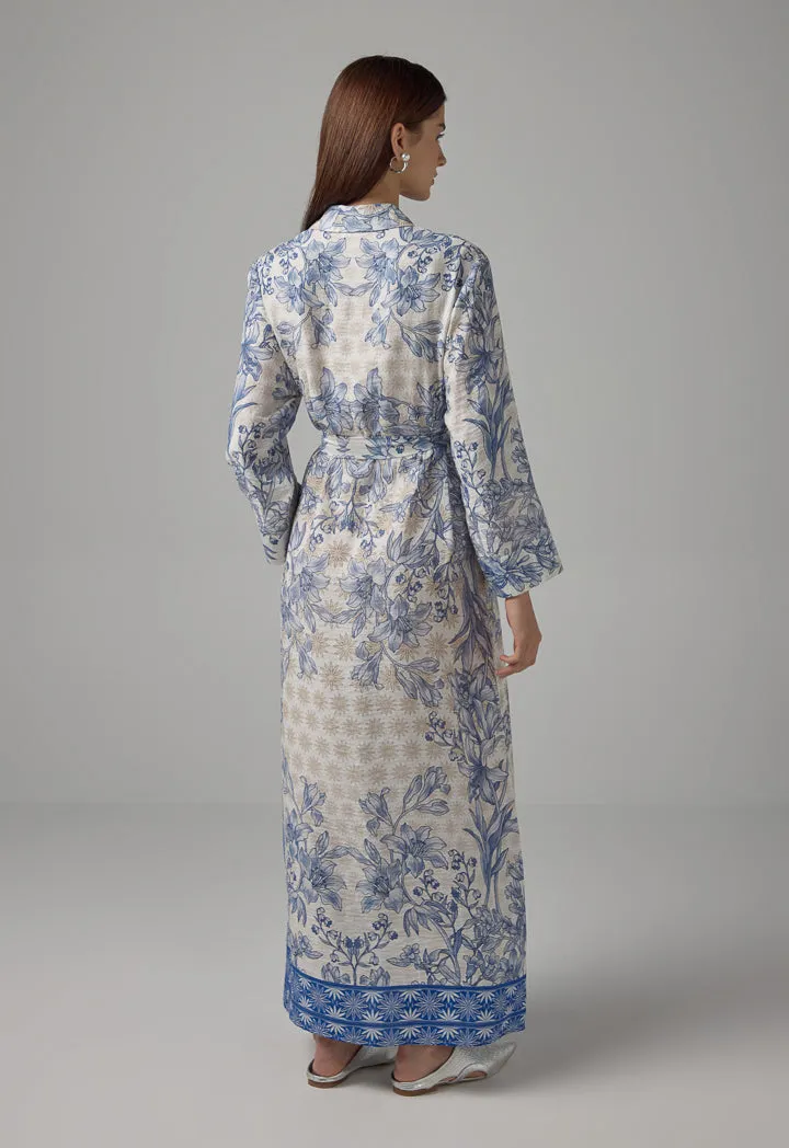 Choice Floral Printed Belted Shirt Dress Blue