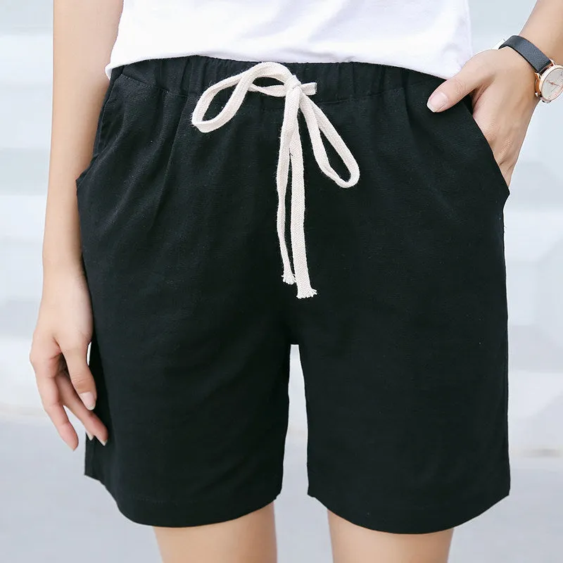 Cotton Blend Unisex Sporty Bermuda Shorts Korean Women Summer Casual Pants Breathable Loose Plus Size Linen Bermuda Shorts