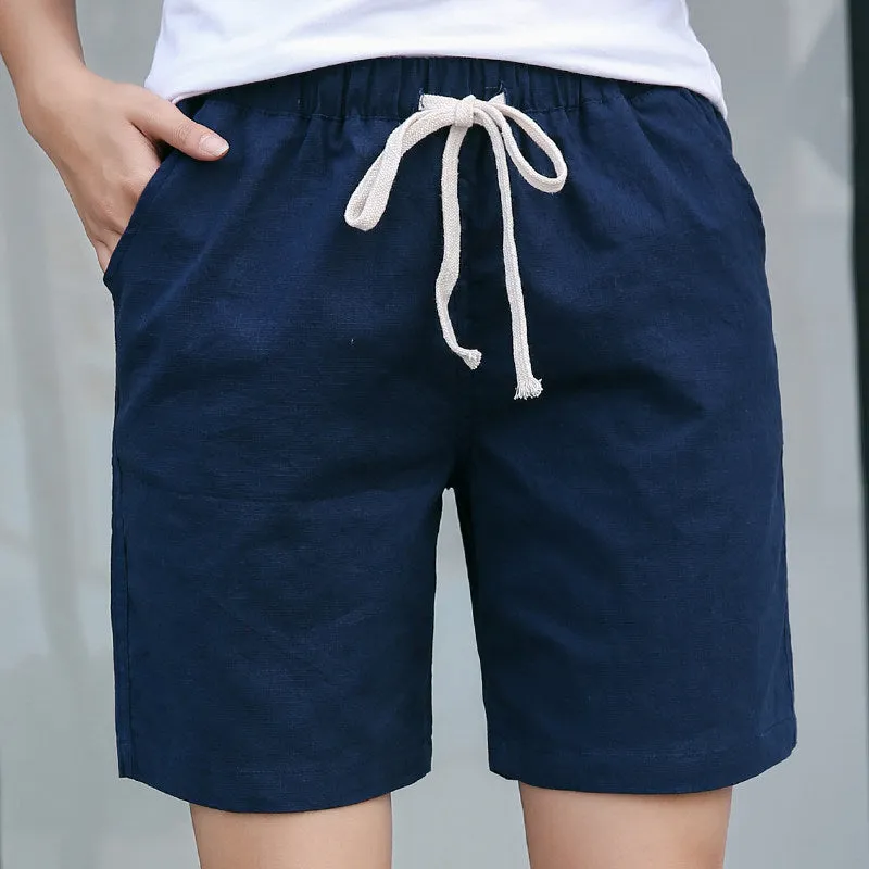 Cotton Blend Unisex Sporty Bermuda Shorts Korean Women Summer Casual Pants Breathable Loose Plus Size Linen Bermuda Shorts