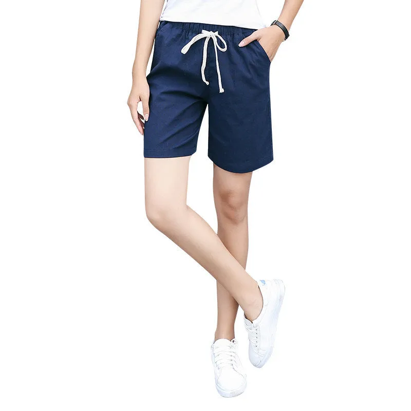 Cotton Blend Unisex Sporty Bermuda Shorts Korean Women Summer Casual Pants Breathable Loose Plus Size Linen Bermuda Shorts