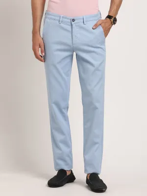 Cotton Stretch Light Blue Dobby Ultra Slim Fit Flat Front Casual Trouser