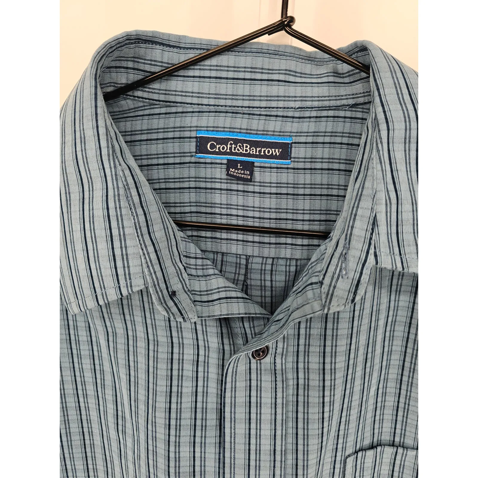 Croft & Barrow Mens Sz L Long Sleeve Button Up Dress Shirt Blue Black Plaid