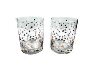 Culver Signed Mid-Century Gold Starry Nights Double Old Fashion Glasses (Set of 2)