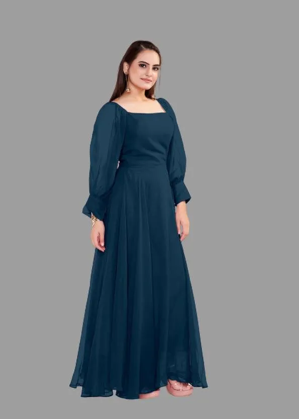 Elegant Maxi Dress with Georgette Fabric