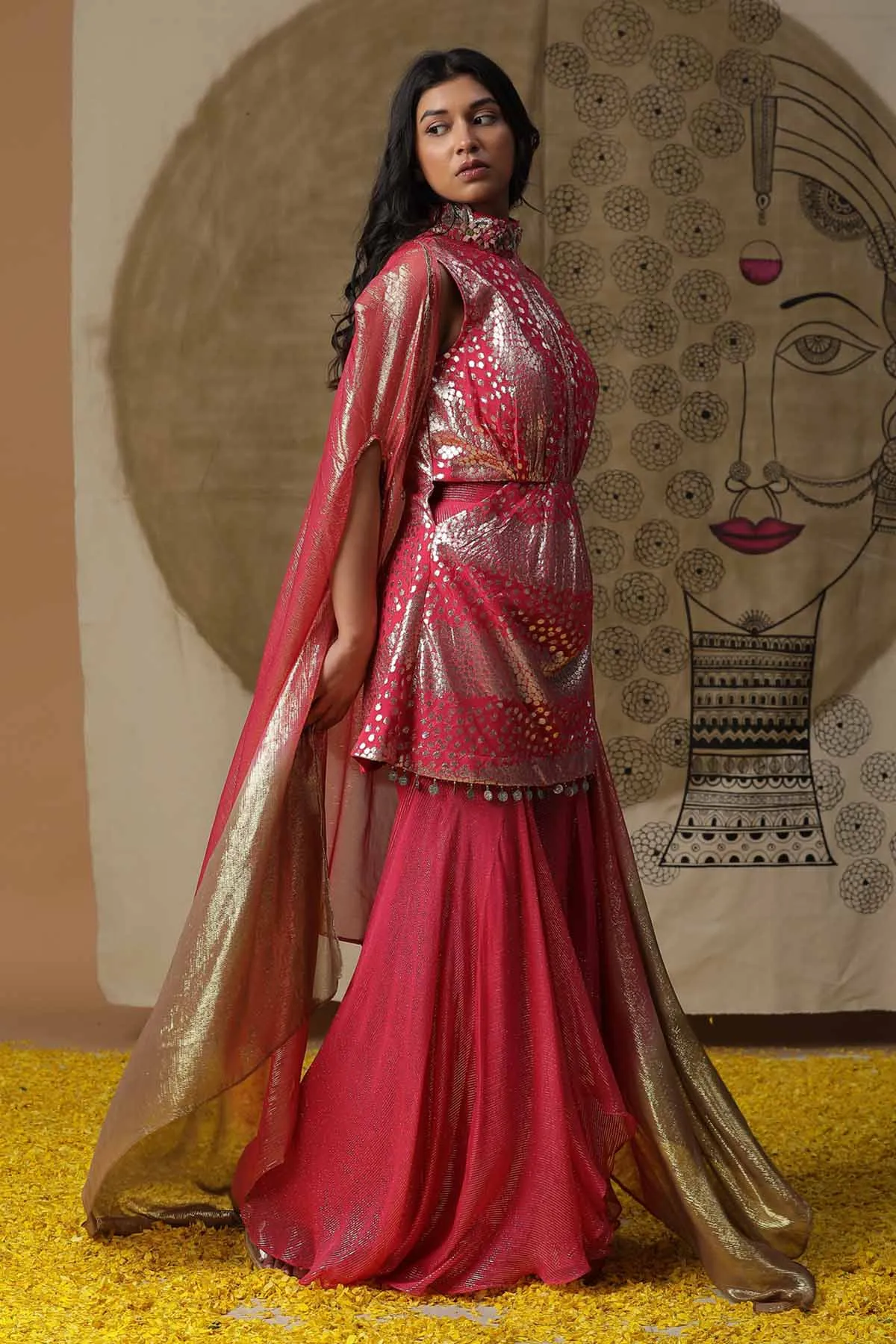 Foil Printed Collared Kurta Set