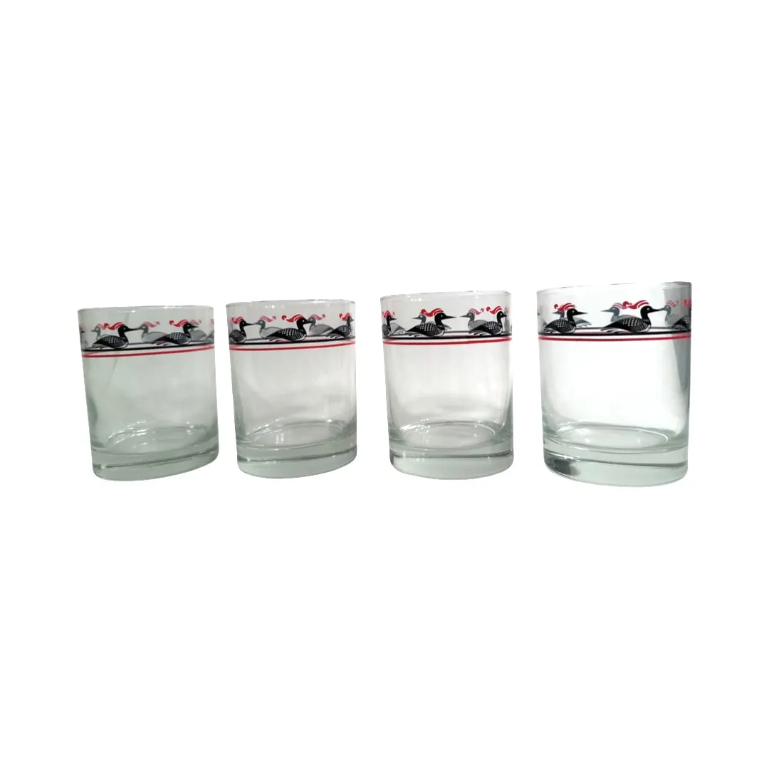 Georges Briard Mid-Century Loon Double Old Fashion Glasses (Set of 4)