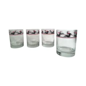 Georges Briard Mid-Century Loon Double Old Fashion Glasses (Set of 4)