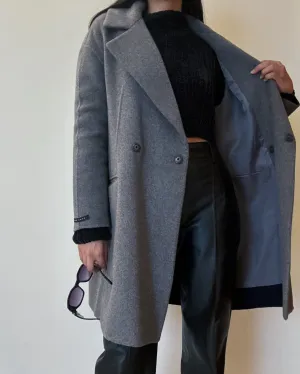 Grey Mid Length Coat (Cashmere Blend, Handmade)