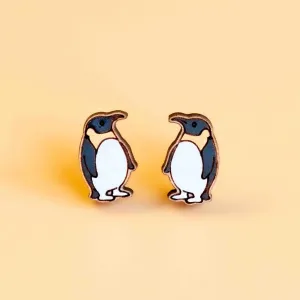 Hand-painted Penguin Earrings Cherry Wood Earrings - PEB12052