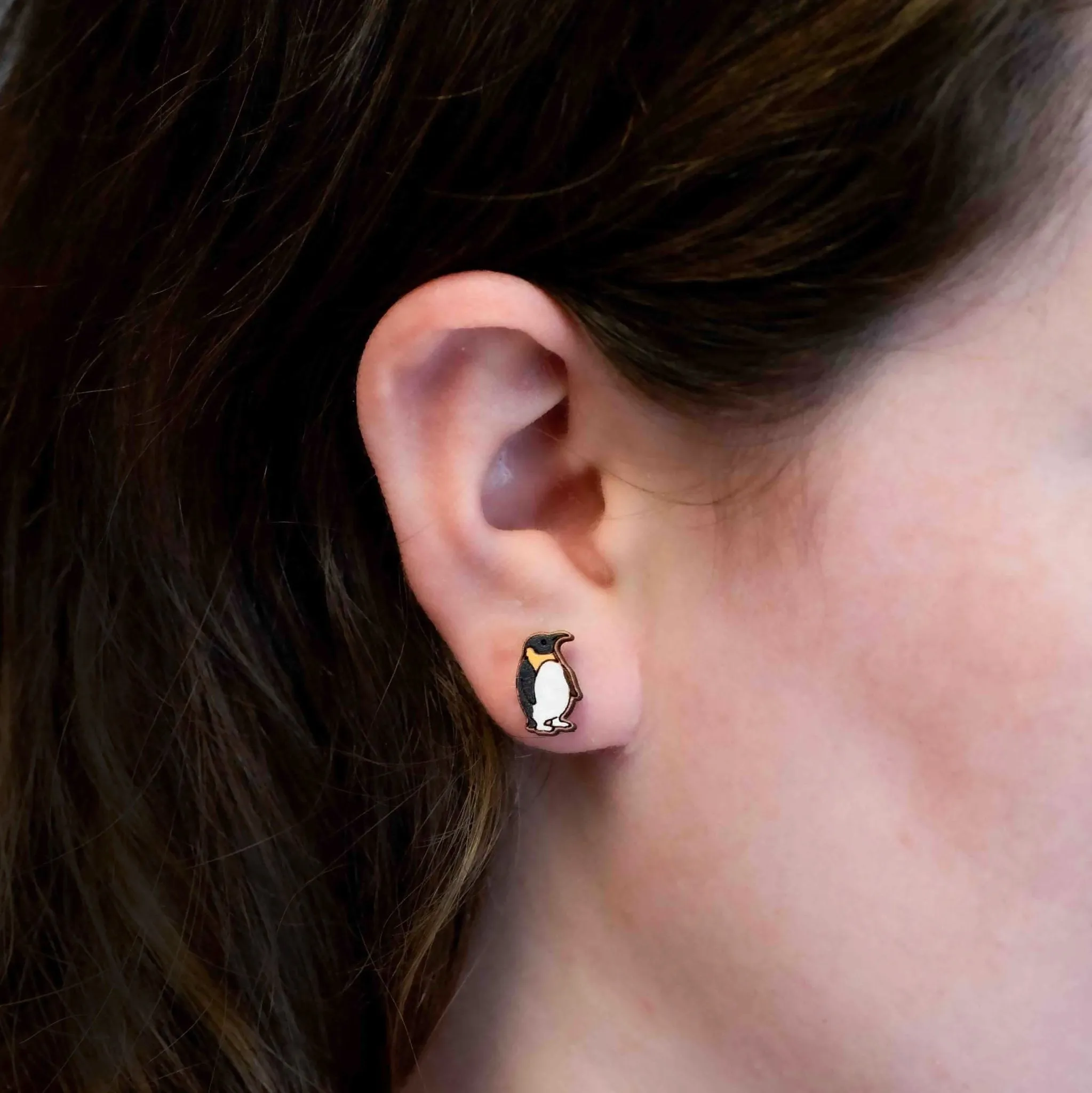 Hand-painted Penguin Earrings Cherry Wood Earrings - PEB12052