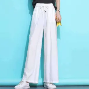 High Waist Loose Wide Leg Pants Women Summer Slim Look Thin Plus Size Straight Casual Long Pants
