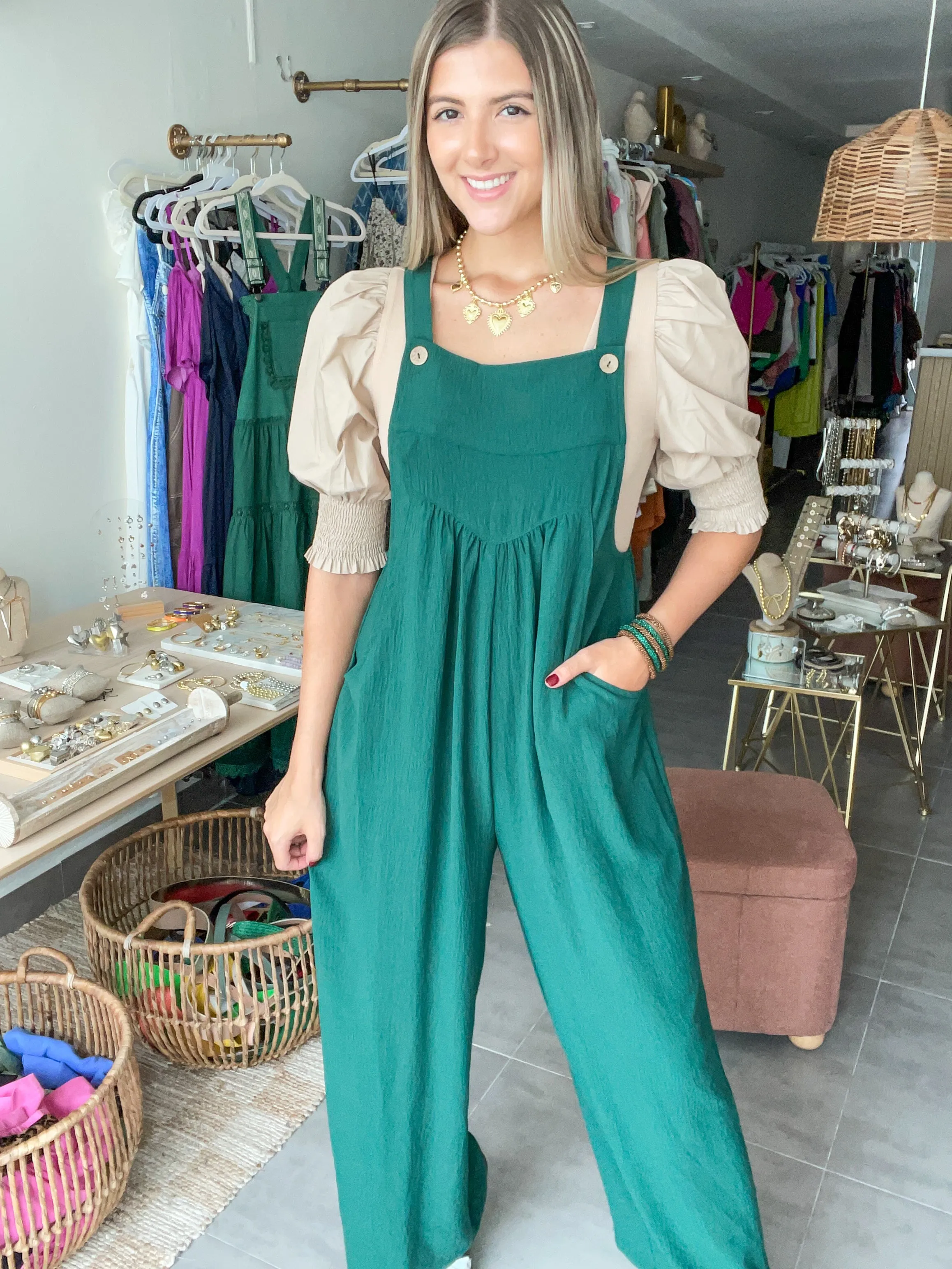HUNTER GREEN OVERALL JUMPSUIT