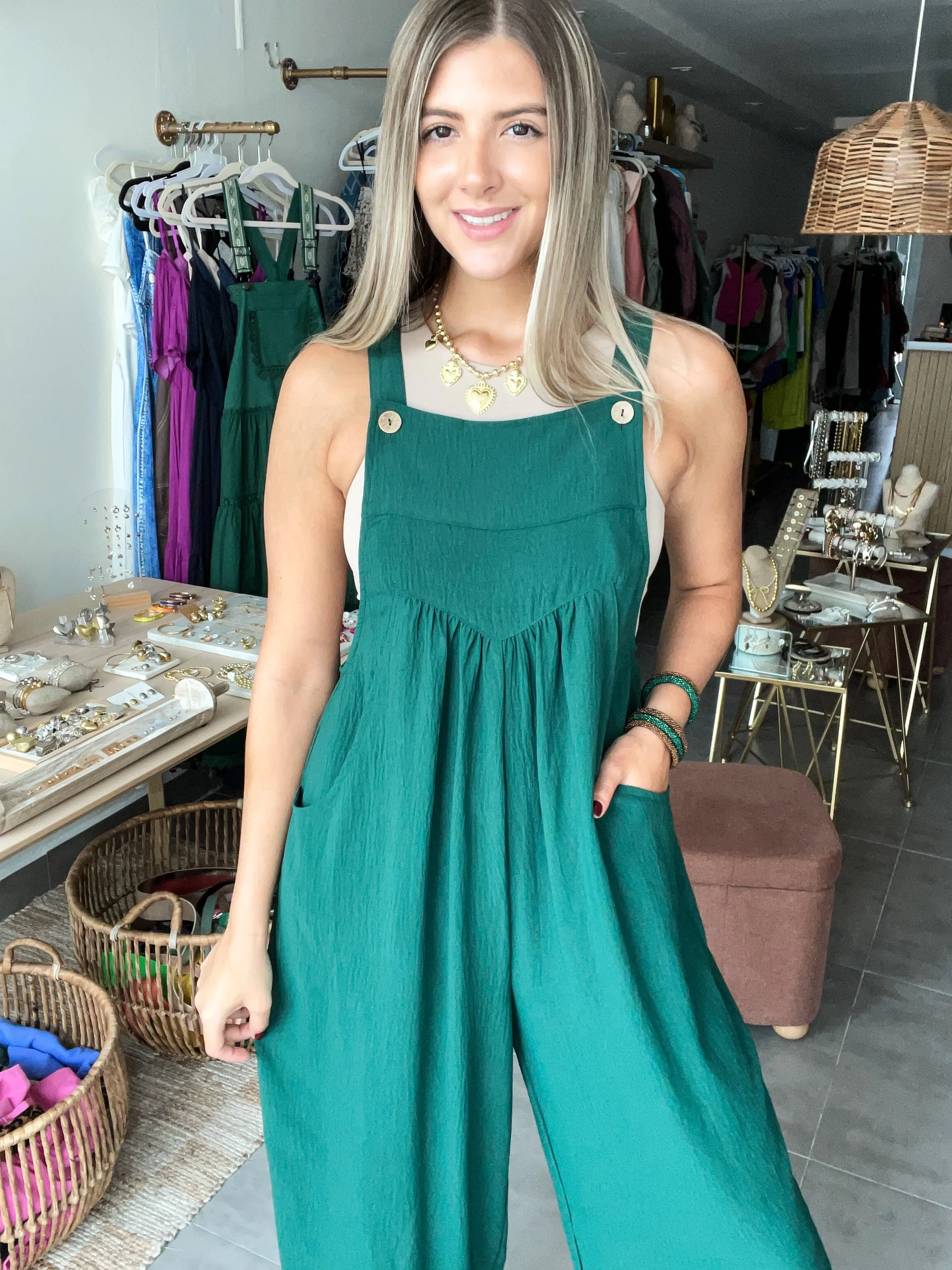 HUNTER GREEN OVERALL JUMPSUIT