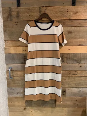 Kane Knit Stripe Dress Taupe
