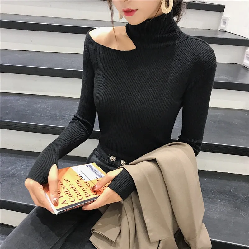 Knitted Turtleneck Splice Top