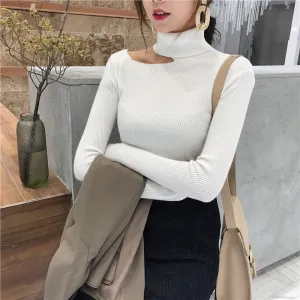 Knitted Turtleneck Splice Top