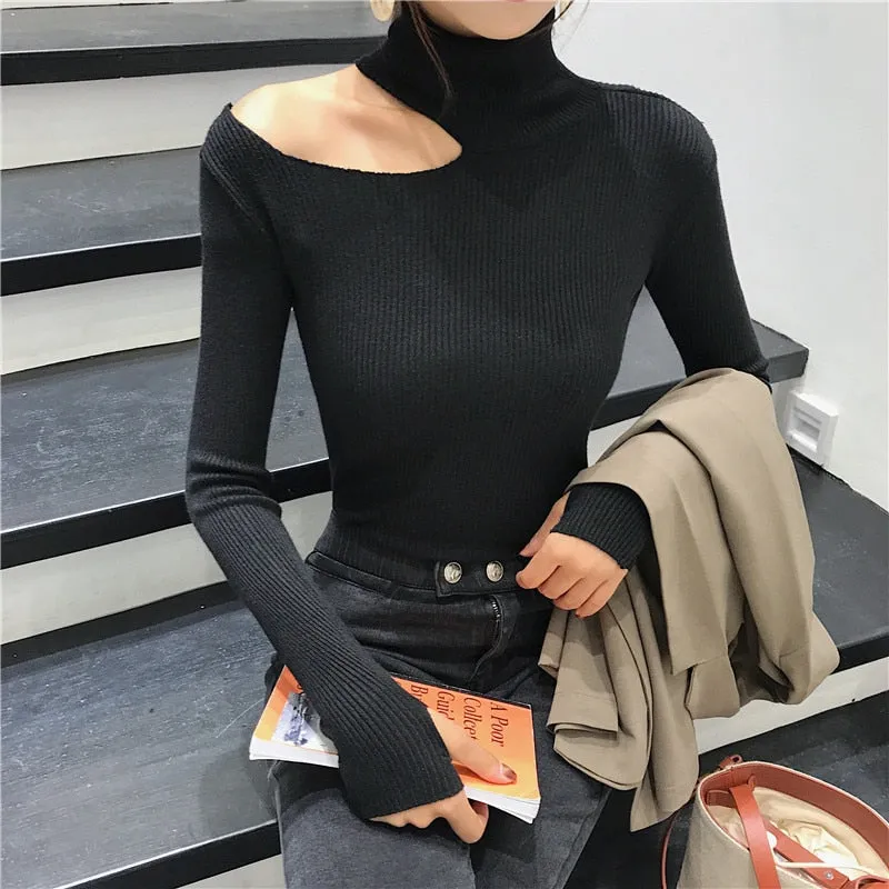 Knitted Turtleneck Splice Top