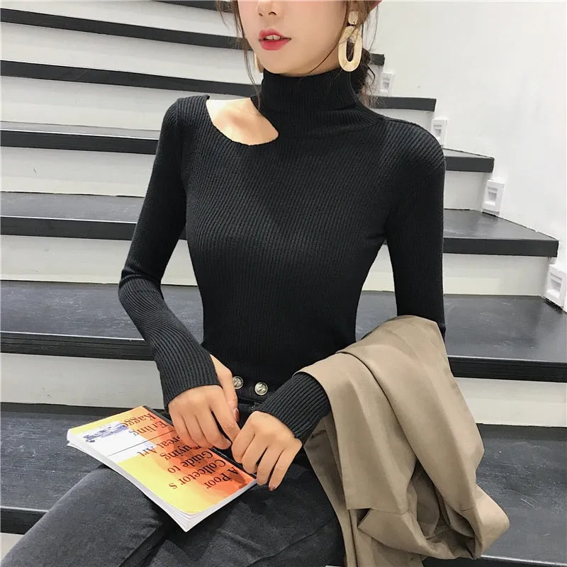Knitted Turtleneck Splice Top