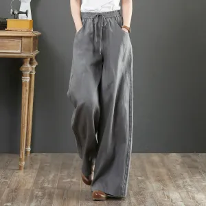 Korea Art Cotton Blend Loose Plus Size Wide Leg Pants High Waist Floor Length Straight Long Line Women Pants