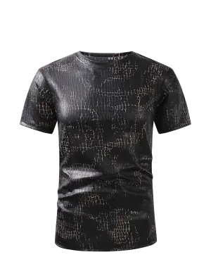 Men PREMIERE SLIM FIT Short Sleeve T SHIRT BLACK GRAY CHAIN REPTILE CROCODILE SKIN PRINT Designer Shirt