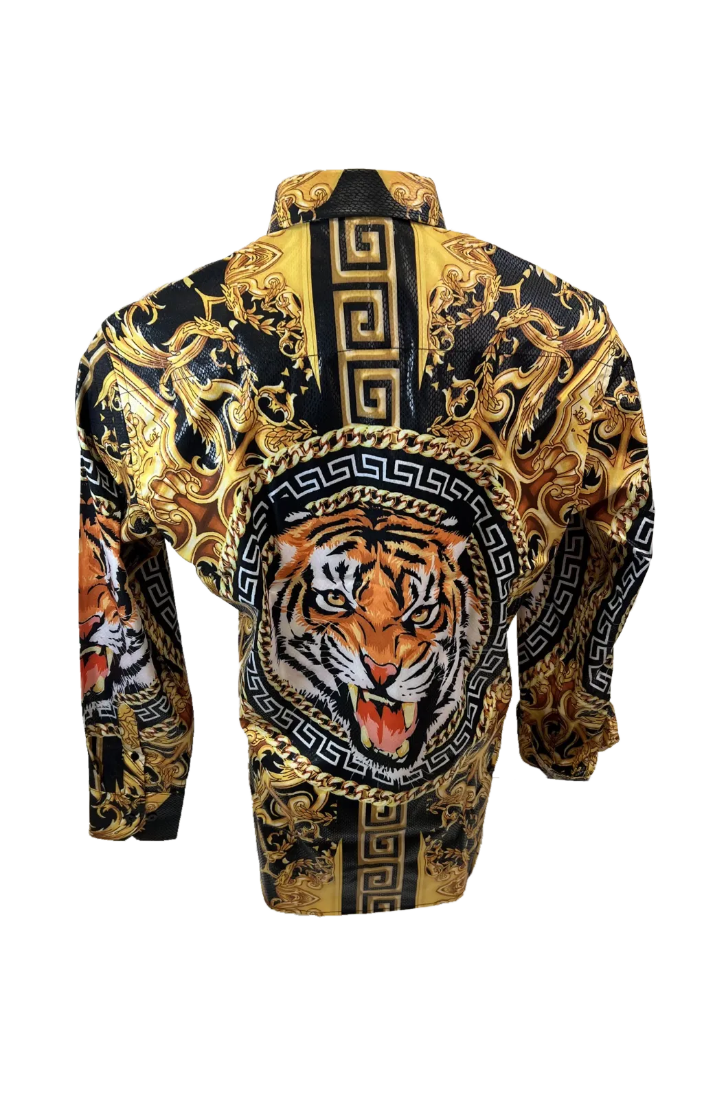 Men's Long Sleeve Button Down Dress Shirt Roar Tiger Black Gold Colorful