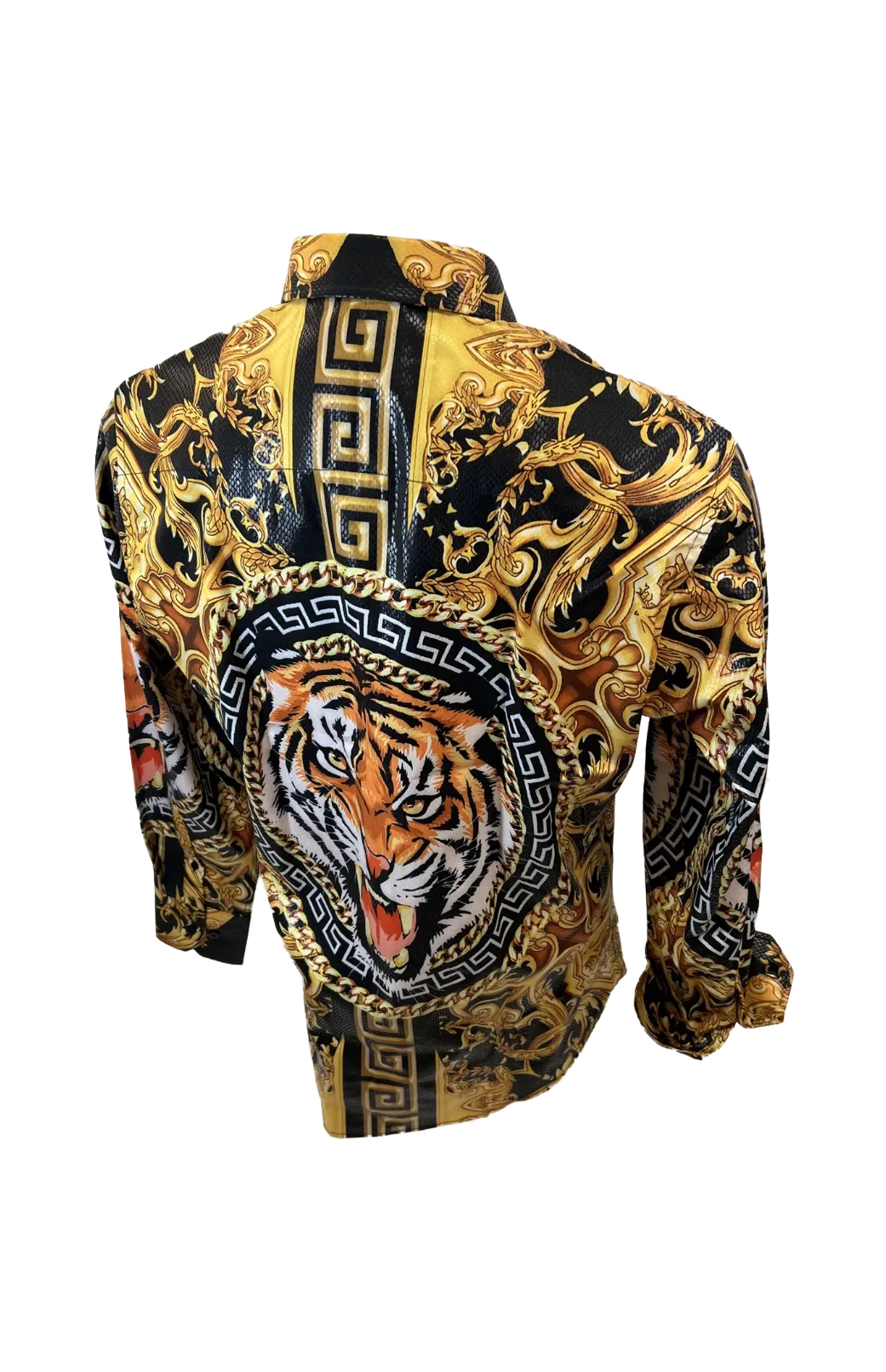 Men's Long Sleeve Button Down Dress Shirt Roar Tiger Black Gold Colorful