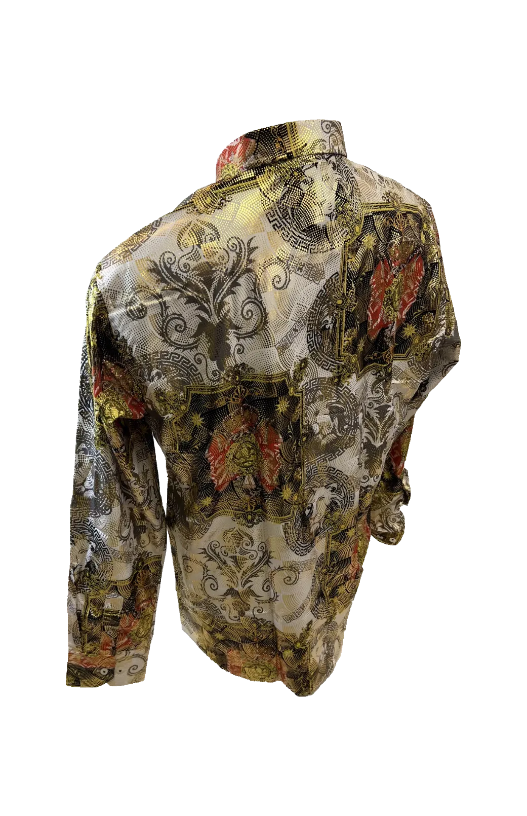 Men's Long Sleeve Button Down Dress Shirt Roar Tiger White Black Red Gold Lion Collage