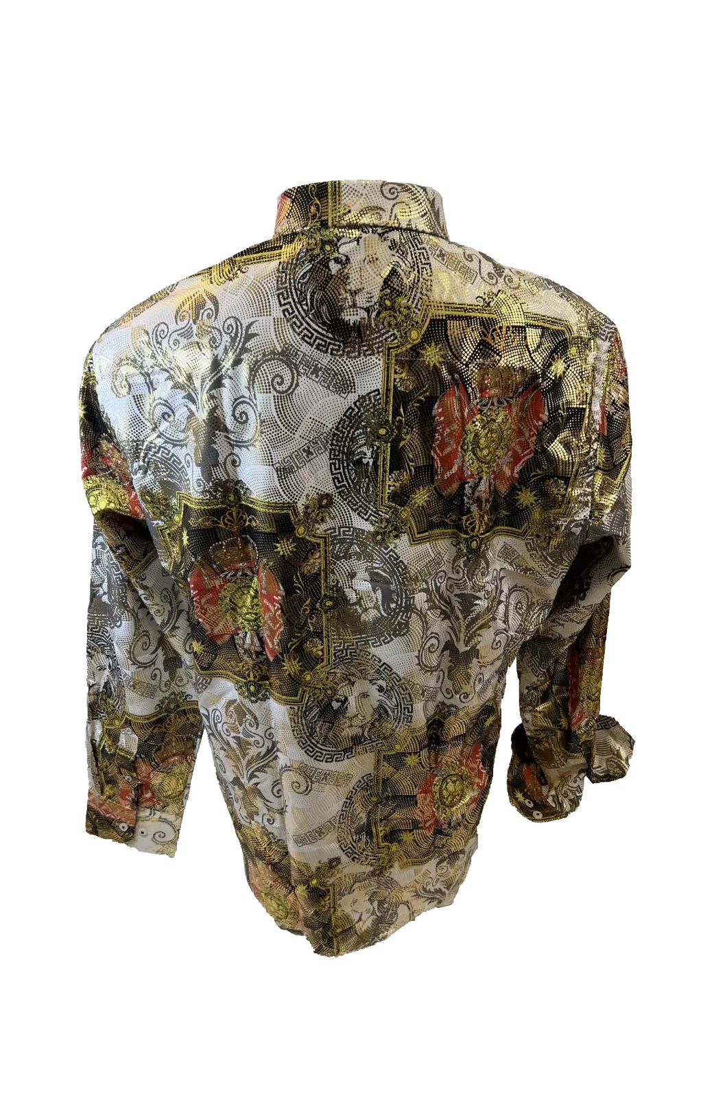 Men's Long Sleeve Button Down Dress Shirt Roar Tiger White Black Red Gold Lion Collage