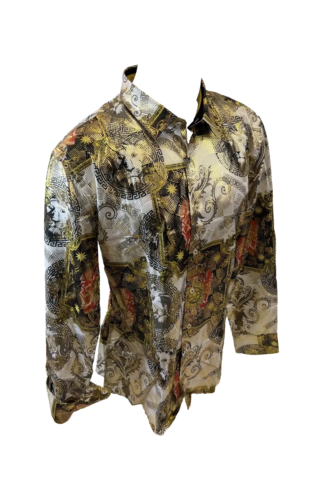 Men's Long Sleeve Button Down Dress Shirt Roar Tiger White Black Red Gold Lion Collage