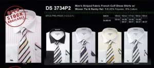 Men's Striped French Cuff Shirts with Tie and Hanky