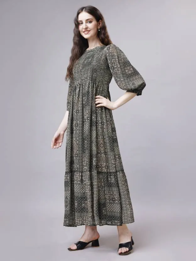 Midnight Charm Fit and Flare Maxi Dress