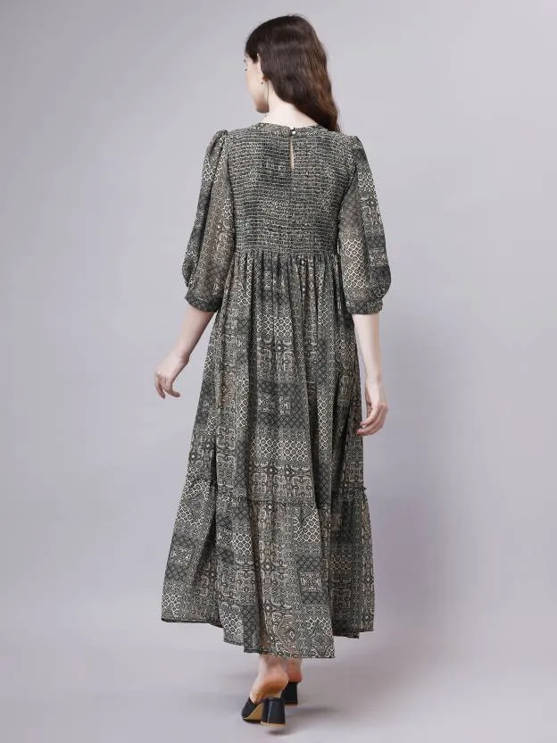 Midnight Charm Fit and Flare Maxi Dress